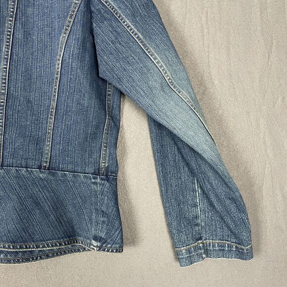 St. John's Bay Jacket Women's Large Blue Denim Stretch Long Sleeve Button Front - Picture 10 of 15